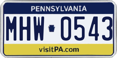 PA license plate MHW0543