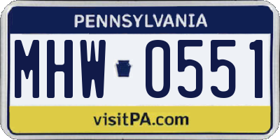 PA license plate MHW0551