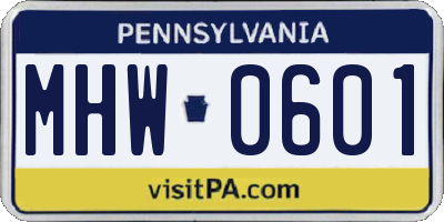 PA license plate MHW0601
