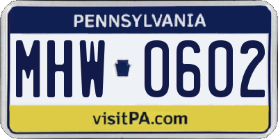 PA license plate MHW0602