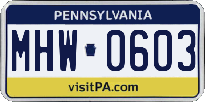 PA license plate MHW0603
