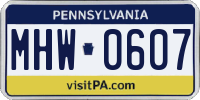 PA license plate MHW0607
