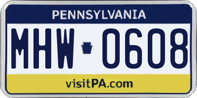 PA license plate MHW0608