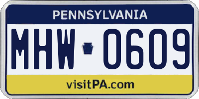 PA license plate MHW0609