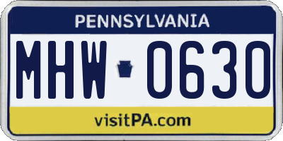 PA license plate MHW0630