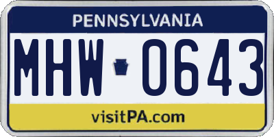 PA license plate MHW0643