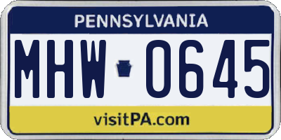 PA license plate MHW0645