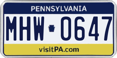PA license plate MHW0647