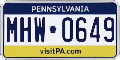 PA license plate MHW0649