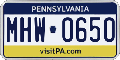 PA license plate MHW0650