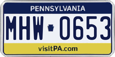 PA license plate MHW0653