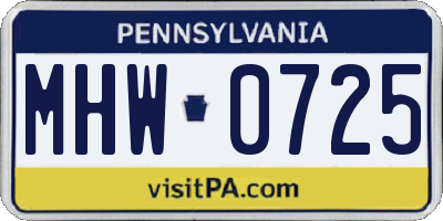 PA license plate MHW0725