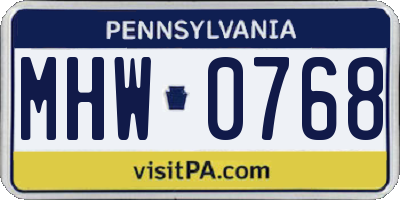 PA license plate MHW0768