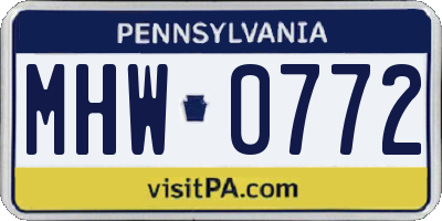 PA license plate MHW0772