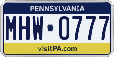 PA license plate MHW0777