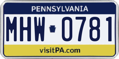 PA license plate MHW0781
