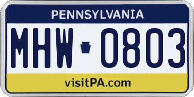 PA license plate MHW0803