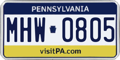 PA license plate MHW0805