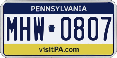 PA license plate MHW0807