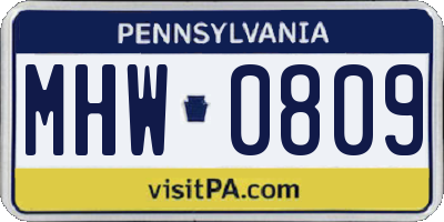 PA license plate MHW0809