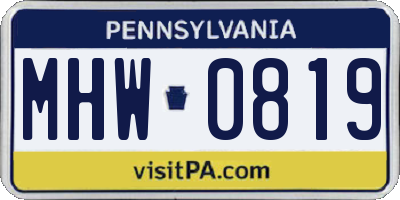 PA license plate MHW0819