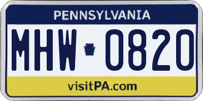 PA license plate MHW0820