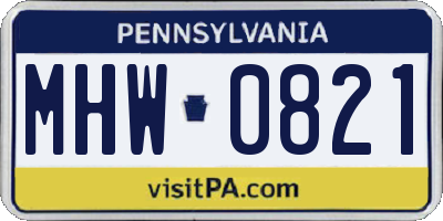 PA license plate MHW0821