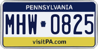 PA license plate MHW0825