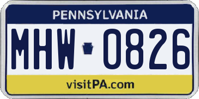 PA license plate MHW0826