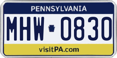 PA license plate MHW0830