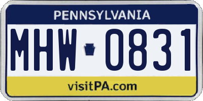 PA license plate MHW0831