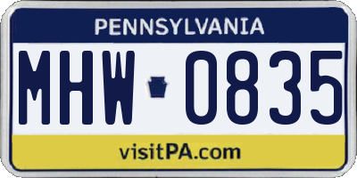 PA license plate MHW0835