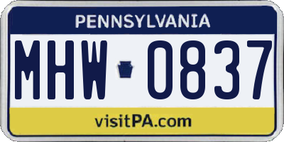 PA license plate MHW0837