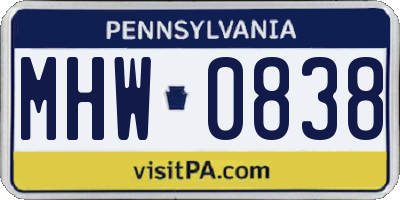 PA license plate MHW0838