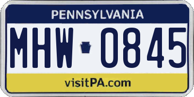 PA license plate MHW0845