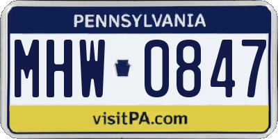 PA license plate MHW0847