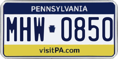 PA license plate MHW0850