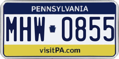 PA license plate MHW0855