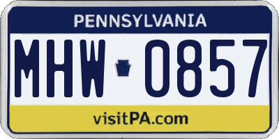 PA license plate MHW0857