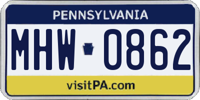 PA license plate MHW0862