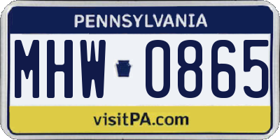 PA license plate MHW0865