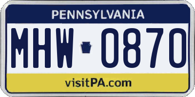 PA license plate MHW0870