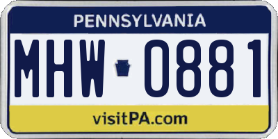 PA license plate MHW0881