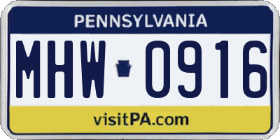 PA license plate MHW0916