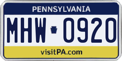 PA license plate MHW0920