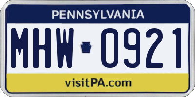 PA license plate MHW0921