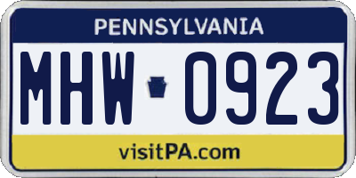 PA license plate MHW0923
