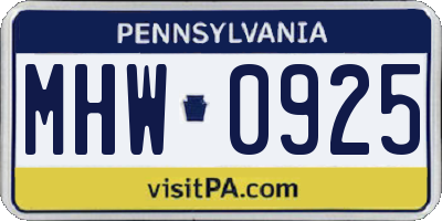 PA license plate MHW0925