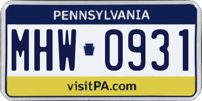 PA license plate MHW0931