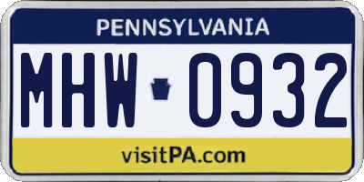 PA license plate MHW0932